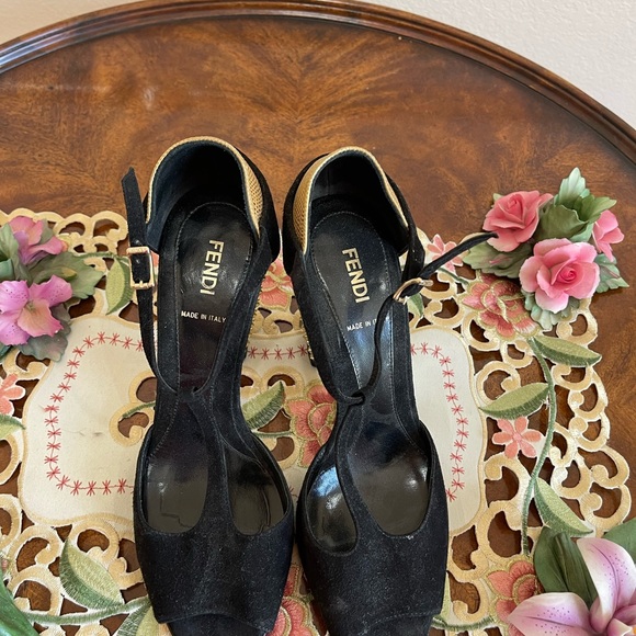 Beautiful Black Fendi Heels with Gold Metal Heel - Picture 2 of 5
